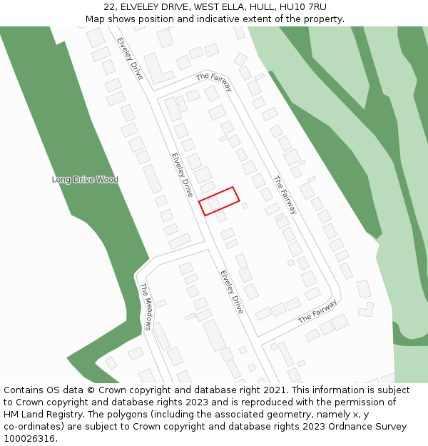 22, ELVELEY DRIVE, WEST ELLA, HULL, HU10 7RU: Location map and indicative extent of plot