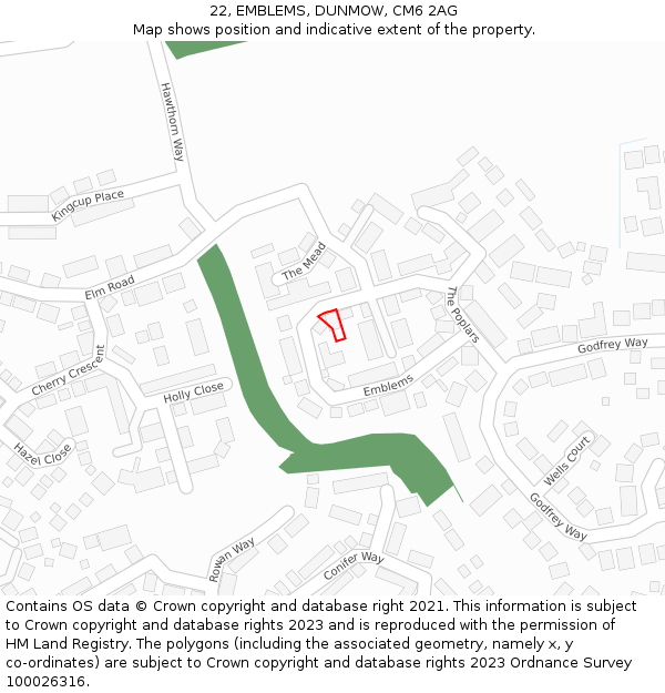 22, EMBLEMS, DUNMOW, CM6 2AG: Location map and indicative extent of plot