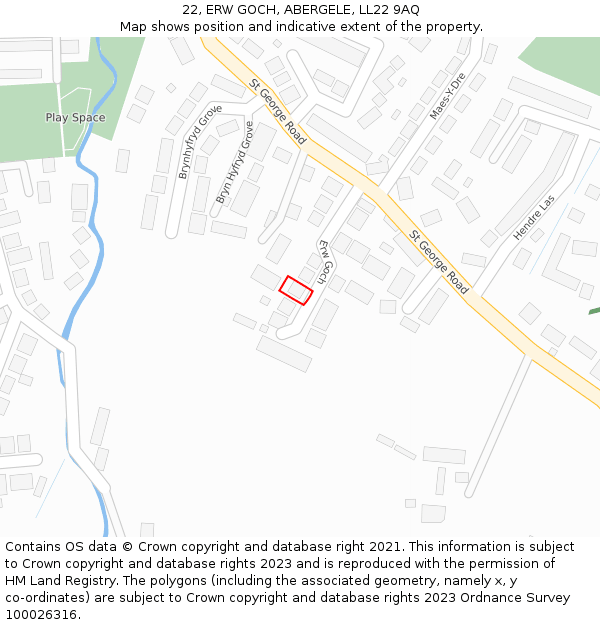 22, ERW GOCH, ABERGELE, LL22 9AQ: Location map and indicative extent of plot