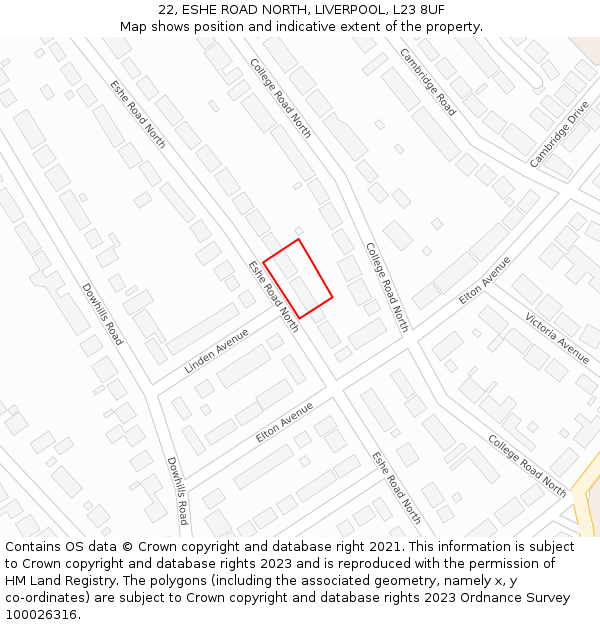 22, ESHE ROAD NORTH, LIVERPOOL, L23 8UF: Location map and indicative extent of plot