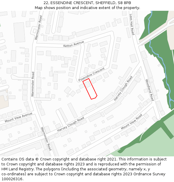 22, ESSENDINE CRESCENT, SHEFFIELD, S8 8PB: Location map and indicative extent of plot