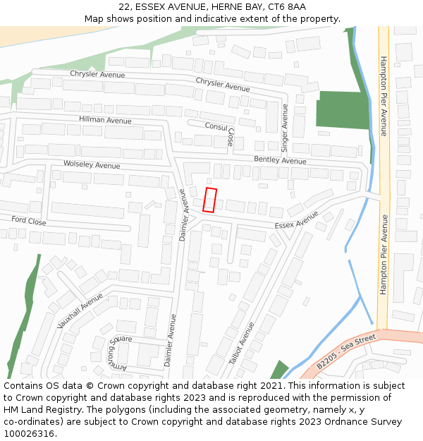 22, ESSEX AVENUE, HERNE BAY, CT6 8AA: Location map and indicative extent of plot