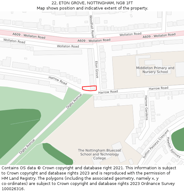 22, ETON GROVE, NOTTINGHAM, NG8 1FT: Location map and indicative extent of plot