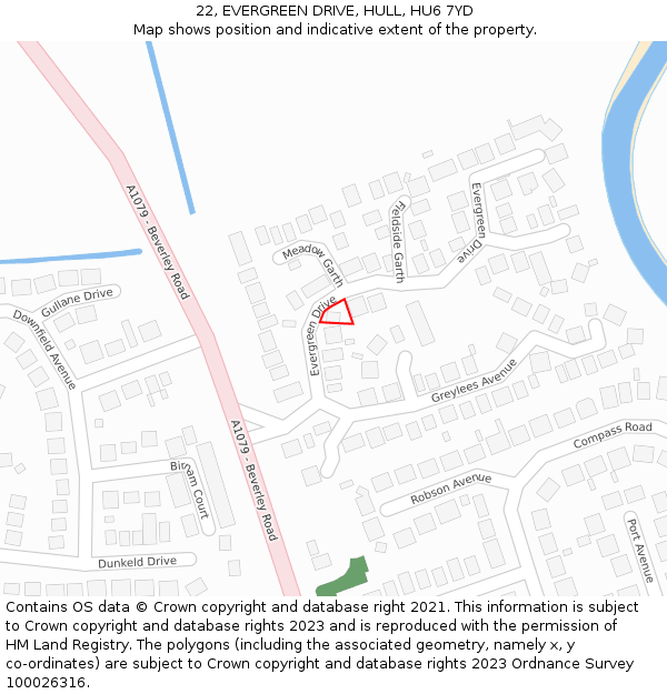 22, EVERGREEN DRIVE, HULL, HU6 7YD: Location map and indicative extent of plot