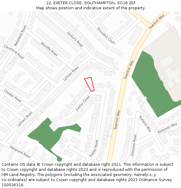 22, EXETER CLOSE, SOUTHAMPTON, SO18 2EF: Location map and indicative extent of plot