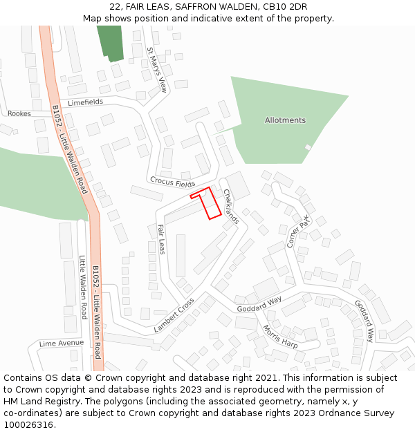 22, FAIR LEAS, SAFFRON WALDEN, CB10 2DR: Location map and indicative extent of plot