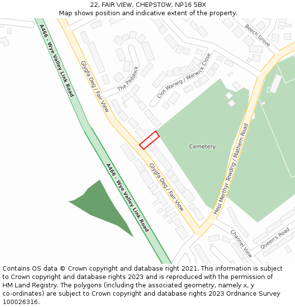 22, FAIR VIEW, CHEPSTOW, NP16 5BX: Location map and indicative extent of plot