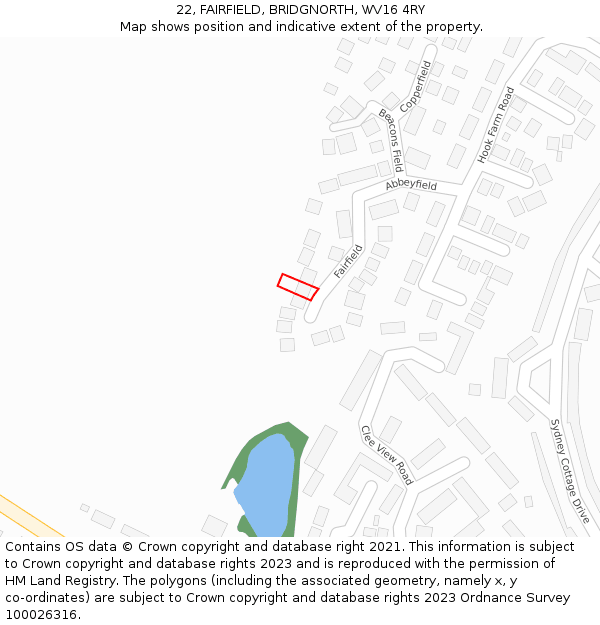 22, FAIRFIELD, BRIDGNORTH, WV16 4RY: Location map and indicative extent of plot