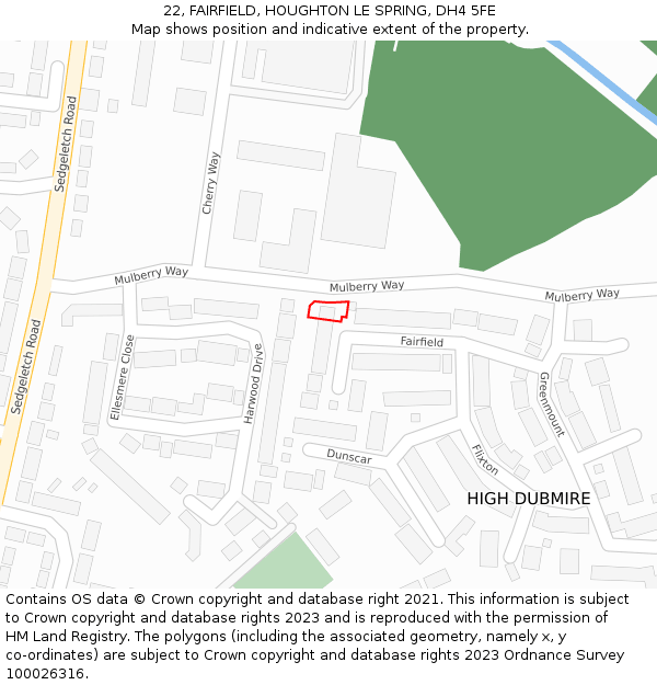 22, FAIRFIELD, HOUGHTON LE SPRING, DH4 5FE: Location map and indicative extent of plot