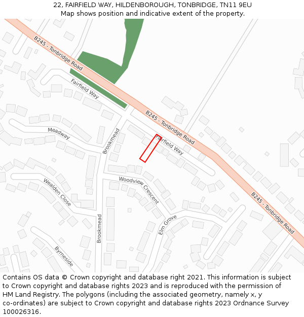 22, FAIRFIELD WAY, HILDENBOROUGH, TONBRIDGE, TN11 9EU: Location map and indicative extent of plot