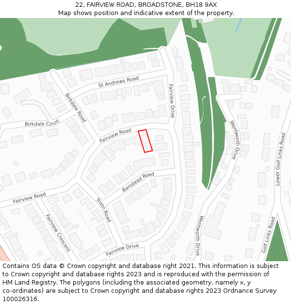 22, FAIRVIEW ROAD, BROADSTONE, BH18 9AX: Location map and indicative extent of plot