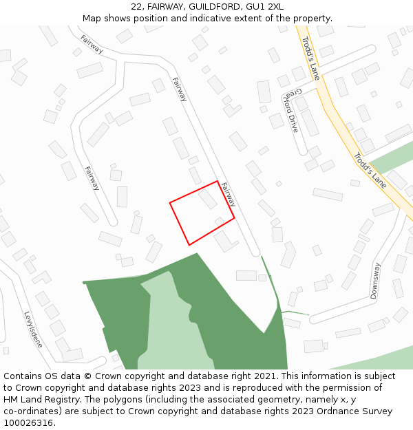 22, FAIRWAY, GUILDFORD, GU1 2XL: Location map and indicative extent of plot