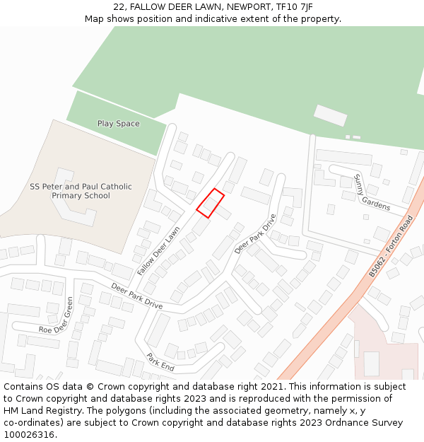 22, FALLOW DEER LAWN, NEWPORT, TF10 7JF: Location map and indicative extent of plot