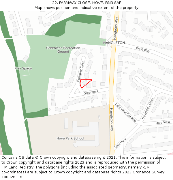 22, FARMWAY CLOSE, HOVE, BN3 8AE: Location map and indicative extent of plot