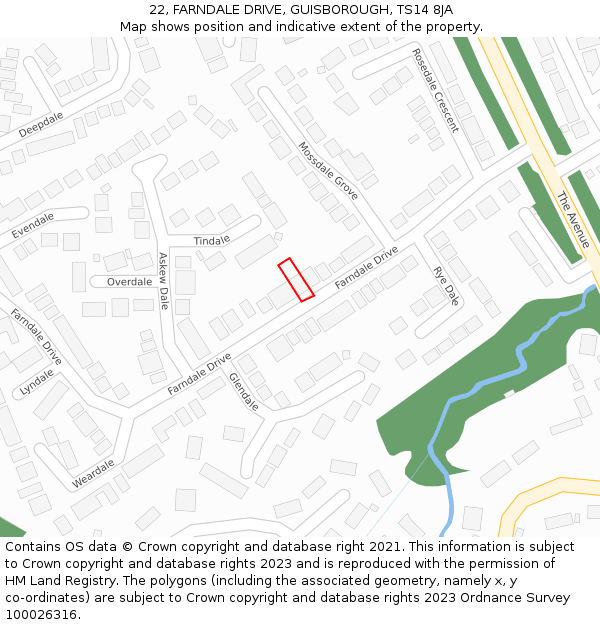 22, FARNDALE DRIVE, GUISBOROUGH, TS14 8JA: Location map and indicative extent of plot