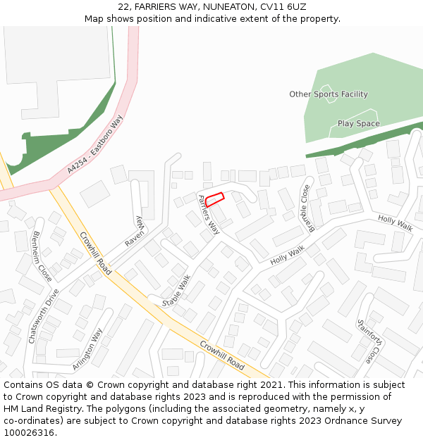 22, FARRIERS WAY, NUNEATON, CV11 6UZ: Location map and indicative extent of plot