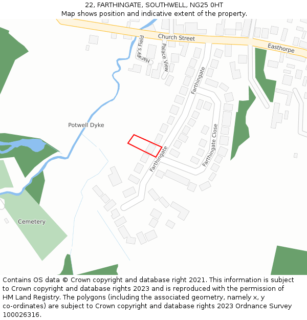 22, FARTHINGATE, SOUTHWELL, NG25 0HT: Location map and indicative extent of plot