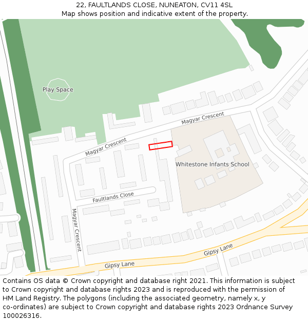 22, FAULTLANDS CLOSE, NUNEATON, CV11 4SL: Location map and indicative extent of plot