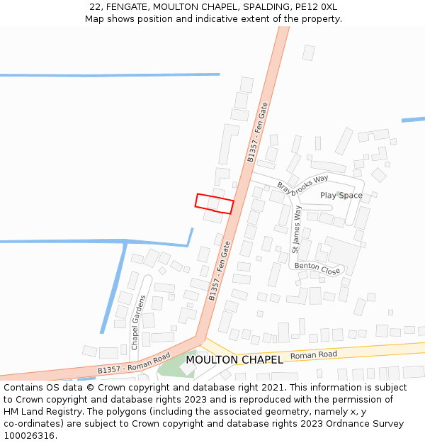 22, FENGATE, MOULTON CHAPEL, SPALDING, PE12 0XL: Location map and indicative extent of plot