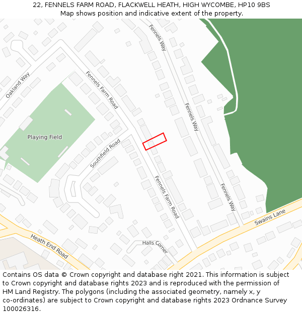 22, FENNELS FARM ROAD, FLACKWELL HEATH, HIGH WYCOMBE, HP10 9BS: Location map and indicative extent of plot