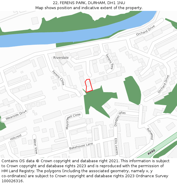 22, FERENS PARK, DURHAM, DH1 1NU: Location map and indicative extent of plot