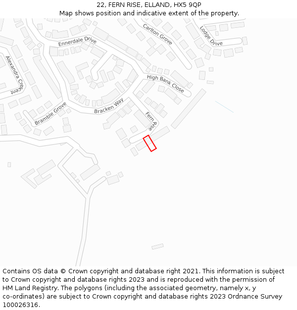 22, FERN RISE, ELLAND, HX5 9QP: Location map and indicative extent of plot