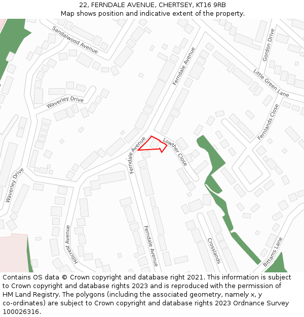 22, FERNDALE AVENUE, CHERTSEY, KT16 9RB: Location map and indicative extent of plot