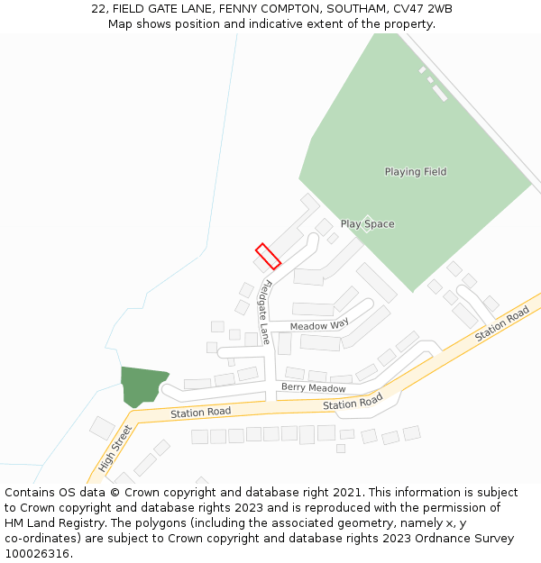 22, FIELD GATE LANE, FENNY COMPTON, SOUTHAM, CV47 2WB: Location map and indicative extent of plot