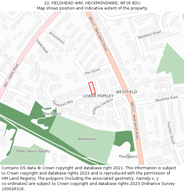 22, FIELDHEAD WAY, HECKMONDWIKE, WF16 9DU: Location map and indicative extent of plot
