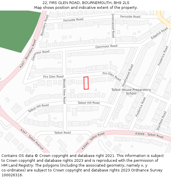 22, FIRS GLEN ROAD, BOURNEMOUTH, BH9 2LS: Location map and indicative extent of plot