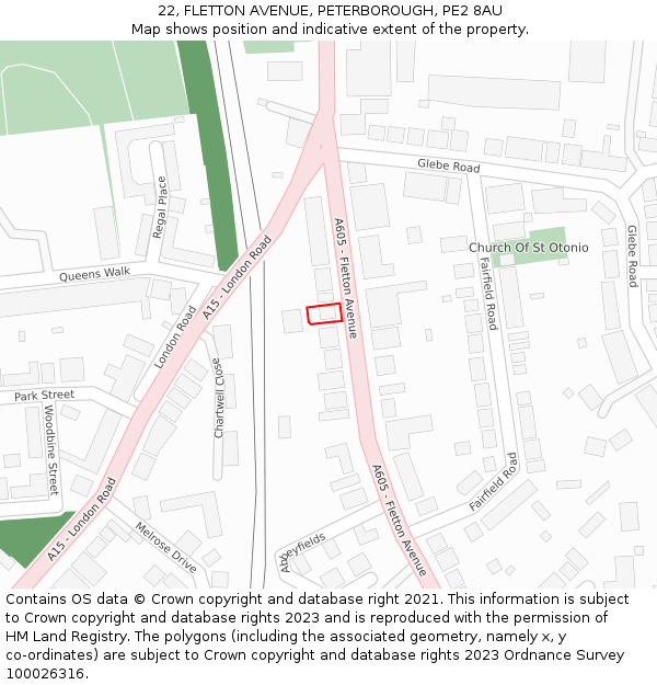 22, FLETTON AVENUE, PETERBOROUGH, PE2 8AU: Location map and indicative extent of plot