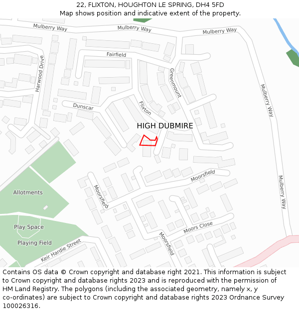 22, FLIXTON, HOUGHTON LE SPRING, DH4 5FD: Location map and indicative extent of plot