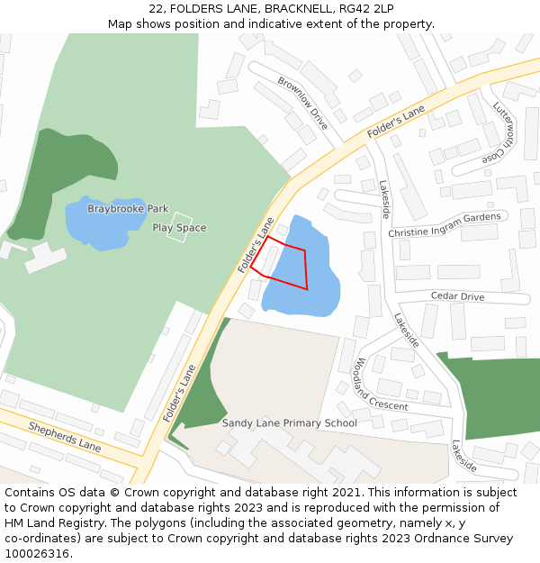 22, FOLDERS LANE, BRACKNELL, RG42 2LP: Location map and indicative extent of plot