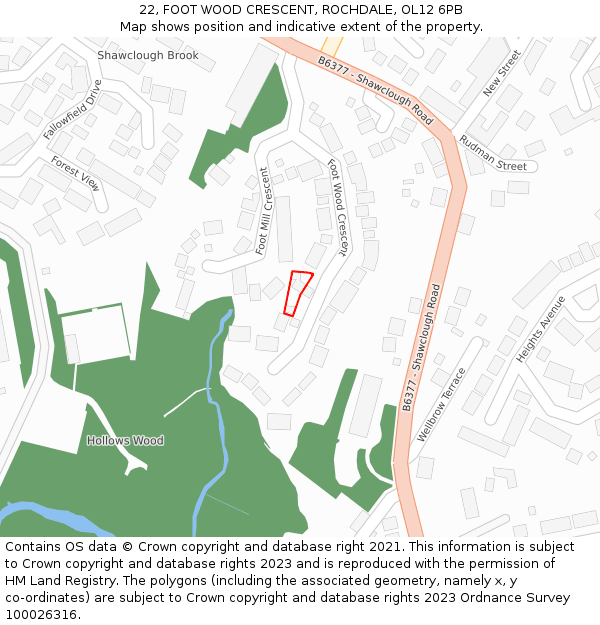 22, FOOT WOOD CRESCENT, ROCHDALE, OL12 6PB: Location map and indicative extent of plot