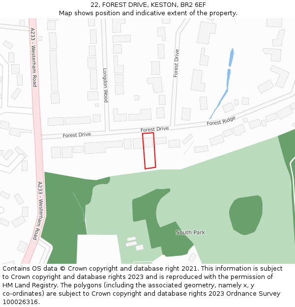 22, FOREST DRIVE, KESTON, BR2 6EF: Location map and indicative extent of plot