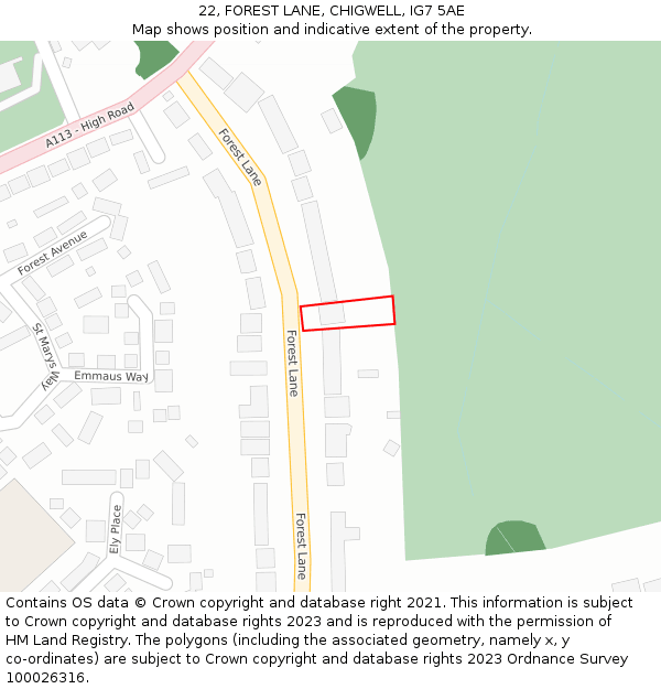 22, FOREST LANE, CHIGWELL, IG7 5AE: Location map and indicative extent of plot