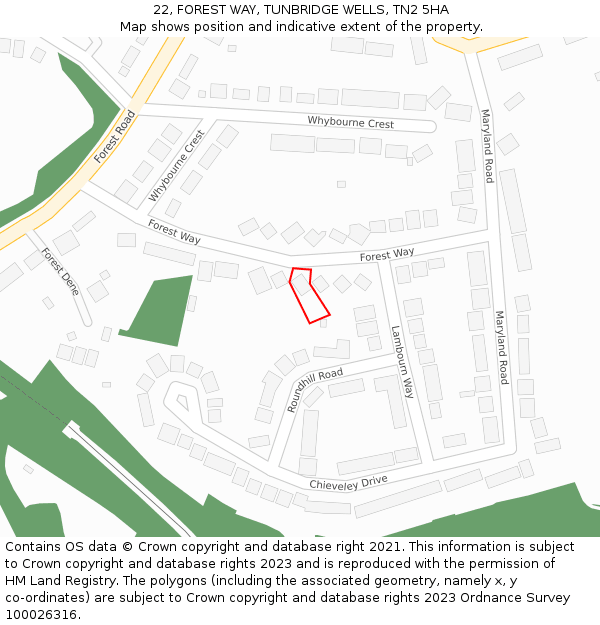 22, FOREST WAY, TUNBRIDGE WELLS, TN2 5HA: Location map and indicative extent of plot