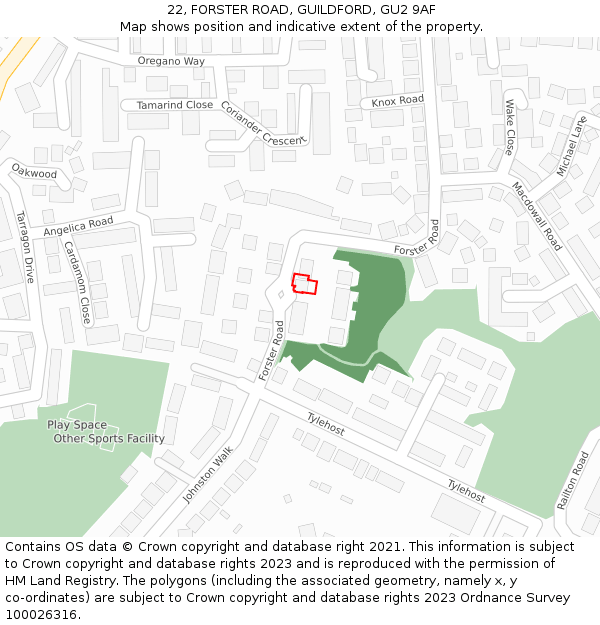 22, FORSTER ROAD, GUILDFORD, GU2 9AF: Location map and indicative extent of plot