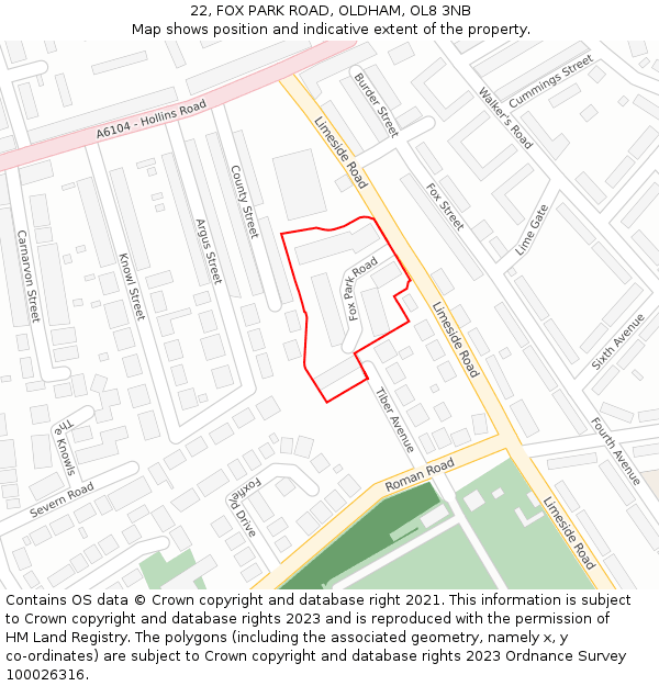 22, FOX PARK ROAD, OLDHAM, OL8 3NB: Location map and indicative extent of plot