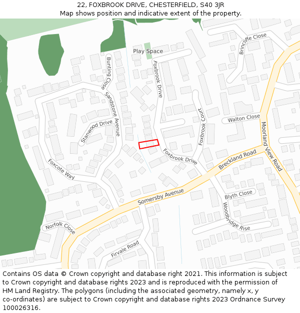 22, FOXBROOK DRIVE, CHESTERFIELD, S40 3JR: Location map and indicative extent of plot