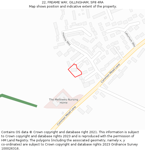 22, FREAME WAY, GILLINGHAM, SP8 4RA: Location map and indicative extent of plot