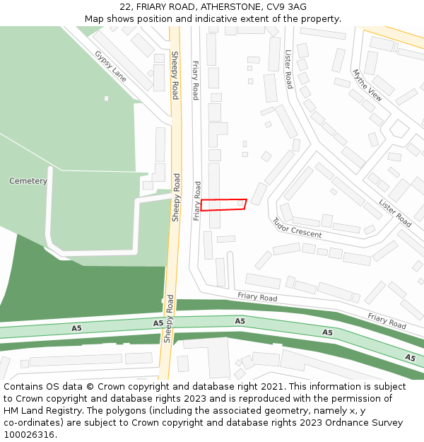 22, FRIARY ROAD, ATHERSTONE, CV9 3AG: Location map and indicative extent of plot