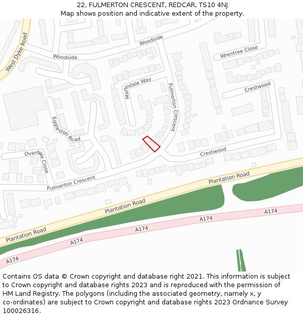 22, FULMERTON CRESCENT, REDCAR, TS10 4NJ: Location map and indicative extent of plot