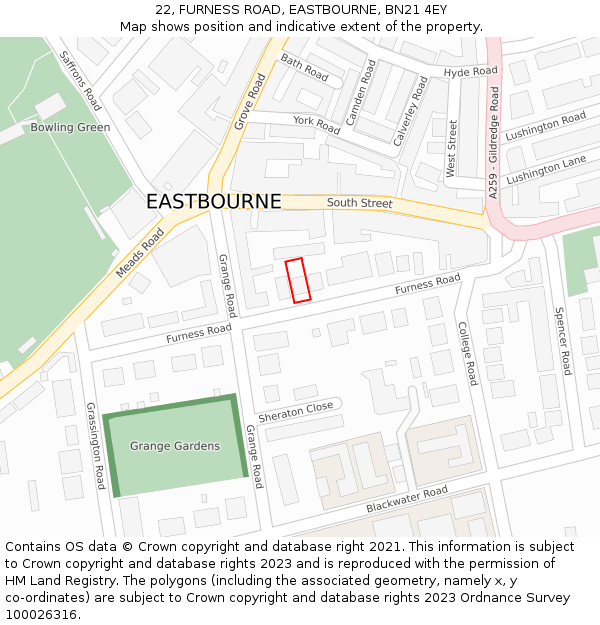 22, FURNESS ROAD, EASTBOURNE, BN21 4EY: Location map and indicative extent of plot