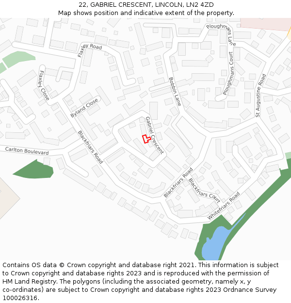 22, GABRIEL CRESCENT, LINCOLN, LN2 4ZD: Location map and indicative extent of plot