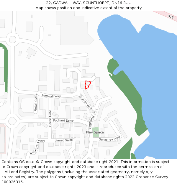 22, GADWALL WAY, SCUNTHORPE, DN16 3UU: Location map and indicative extent of plot