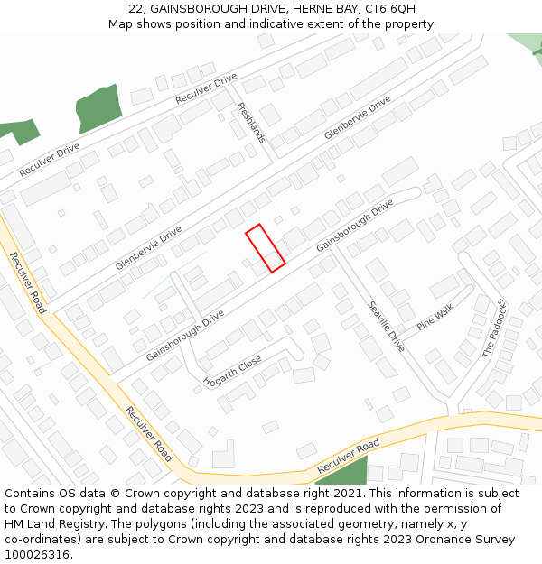 22, GAINSBOROUGH DRIVE, HERNE BAY, CT6 6QH: Location map and indicative extent of plot