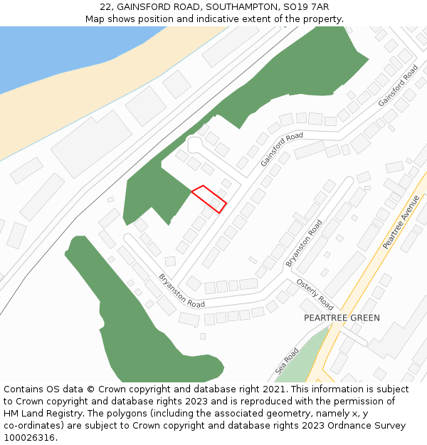 22, GAINSFORD ROAD, SOUTHAMPTON, SO19 7AR: Location map and indicative extent of plot