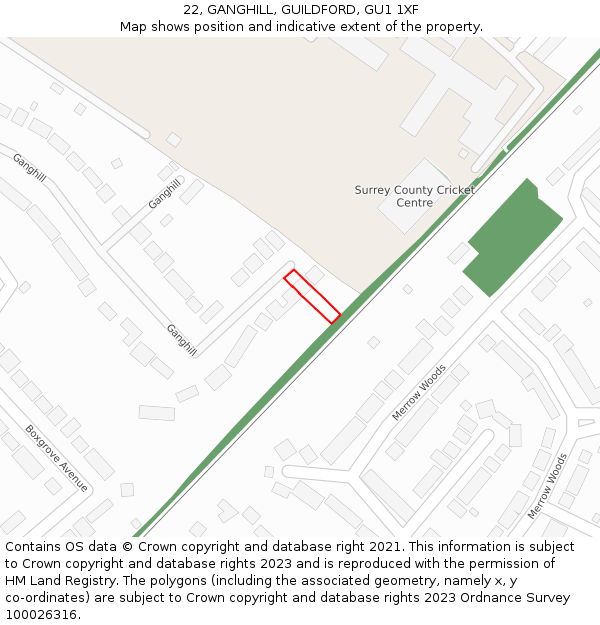 22, GANGHILL, GUILDFORD, GU1 1XF: Location map and indicative extent of plot