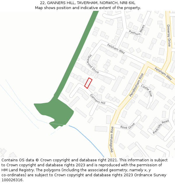 22, GANNERS HILL, TAVERHAM, NORWICH, NR8 6XL: Location map and indicative extent of plot